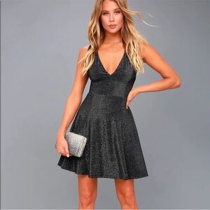 Lulu's dress Navy Metallic Sparkle skater dress